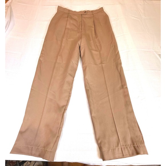 Vintage Pants - Vintage Camel Tan 100% Worsted Wool Pleated High Waisted Straight Leg Trousers